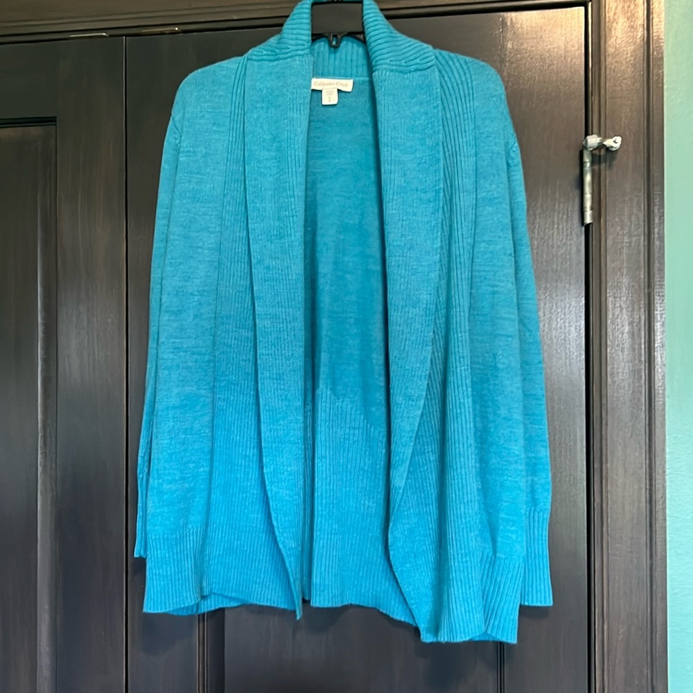 Coldwater Creek blue open front mid weight wool blend cardigan Size 8